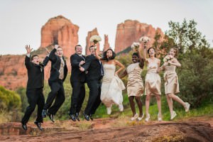 Red Rock Crossing bridal party jump