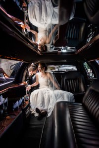 bride groom in limo